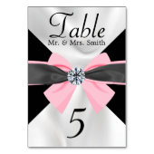Klassische Schwarz-Weiß-Draperie mit rosa Bow Tischnummer (Rückseite)