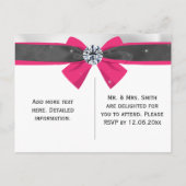 Klassische Schwarz & Weiß Drapery mit Magenta Bow Ankündigungspostkarte (Rückseite)