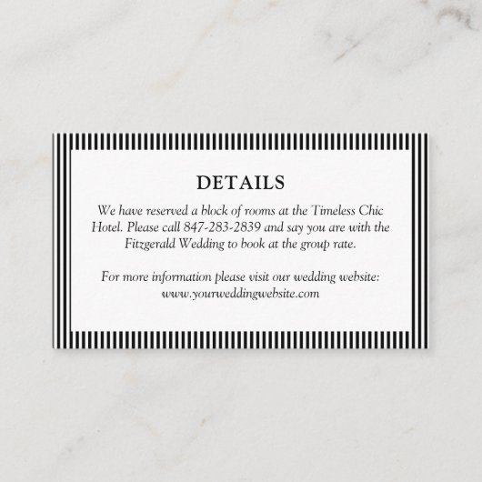 Klassische Schwarz-Weiß-Einfache, gestreifte Hochz Begleitkarte (Vorderseite)