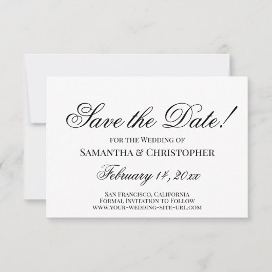 Klassische Schwarz & Weiß Einfache Hochzeit Save The Date (Vorderseite)