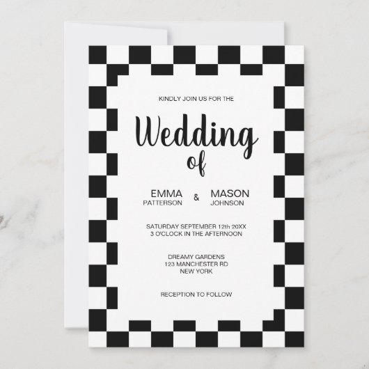 Klassische Schwarz-Weiß-Fliesen-Rahmen Einladung (Vorderseite)