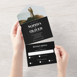 Klassische Schwarz-Weiß-Foto-Hochzeit All In One Einladung