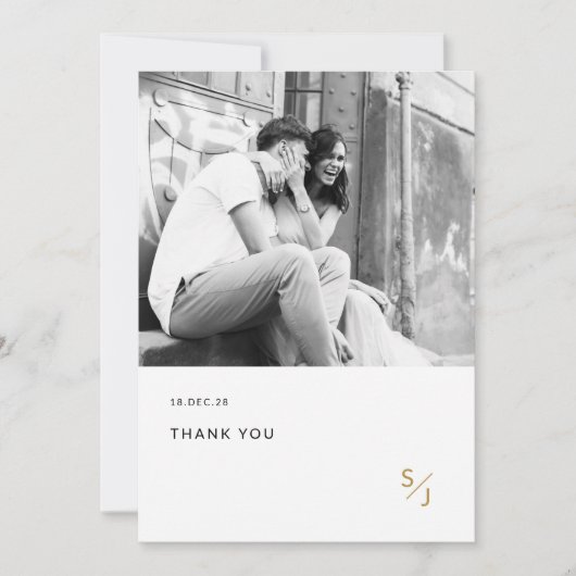 Klassische Schwarz-Weiß-Foto-Hochzeit Dankeskarte (Vorderseite)