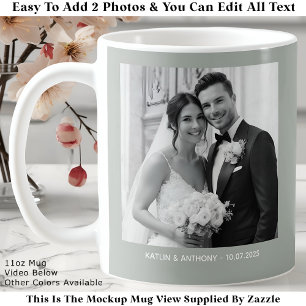 Klassische Schwarz-Weiß-Fotos in Salbeigrün und Gr Kaffeetasse