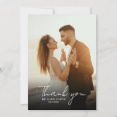 Klassische Schwarz-Weiß-Handschrift-Hochzeit Dankeskarte (Vorderseite)