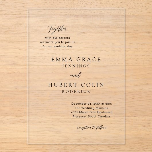 Klassische Schwarz-Weiß-Hochzeit Acryleinladungen (Vorderseite)