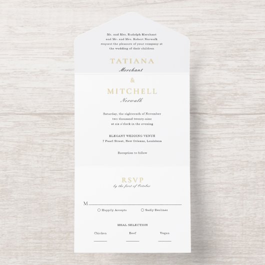 Klassische Schwarz-Weiß-Hochzeit All-in-One-Einladung (Innenseite)