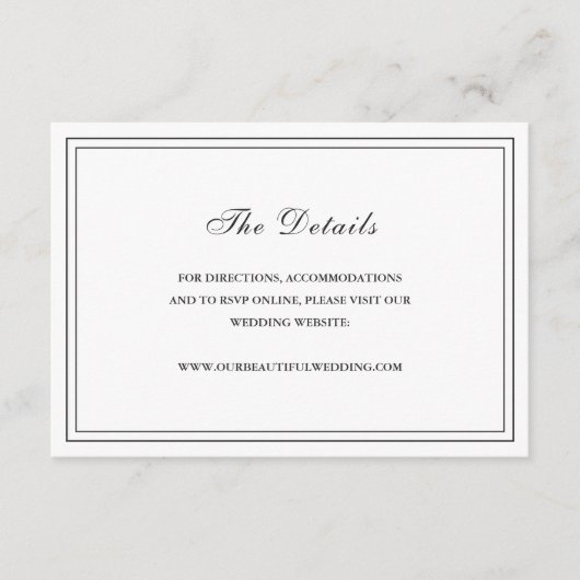 Klassische Schwarz-Weiß-Hochzeit Begleitkarte (Vorderseite)