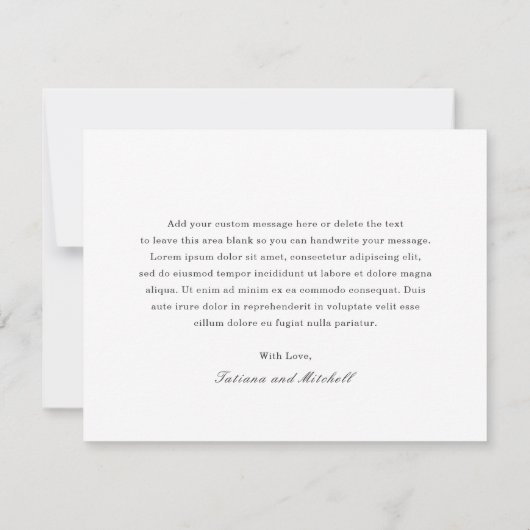 Klassische Schwarz-Weiß-Hochzeit Dankeskarte (Rückseite)