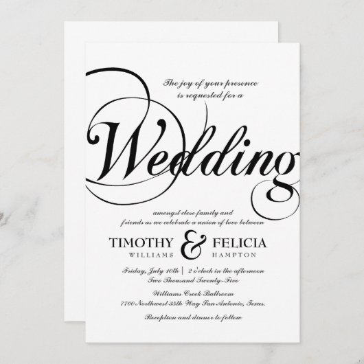 Klassische Schwarz-Weiß-Hochzeit Einladung (Vorne/Hinten)