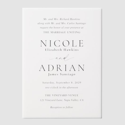 Klassische Schwarz-Weiß-Hochzeit Pergament Einladungen (Vorderseite)