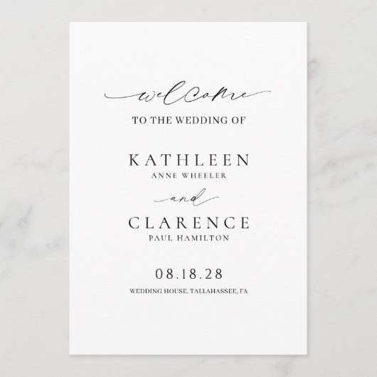 Klassische Schwarz-Weiß-Hochzeit Programm (Vorderseite)