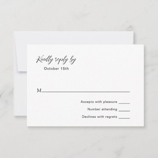 Klassische Schwarz-Weiß-Hochzeit RSVP Karte (Vorderseite)