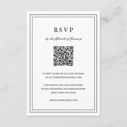 Klassische Schwarz-Weiß-Hochzeit RSVP Karte (Vorderseite)