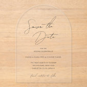 Klassische Schwarz-Weiß-Hochzeit speichern Sie das Acryleinladungen (Vorderseite)