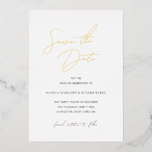 Klassische Schwarz-Weiß-Hochzeit speichern Sie das Folieneinladung (Vorderseite)