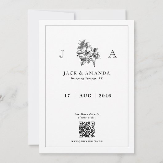 Klassische Schwarz-Weiß-Hochzeit Speichern Sie die Einladung (Rückseite)