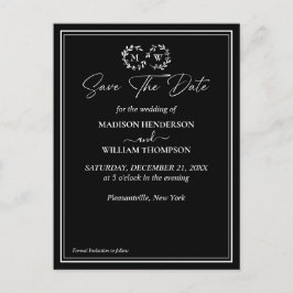 Klassische Schwarz-Weiß-Hochzeit speichert das Dat Postkarte