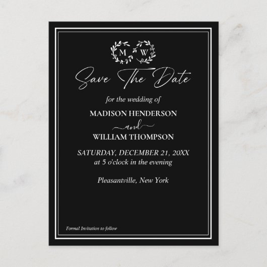 Klassische Schwarz-Weiß-Hochzeit speichert das Dat Postkarte (Vorderseite)