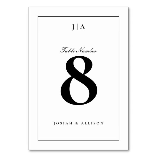 Klassische Schwarz-Weiß-Hochzeit Tischnummer (Rückseite)