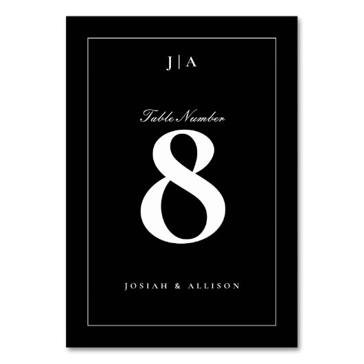 Klassische Schwarz-Weiß-Hochzeit Tischnummer (Vorderseite)