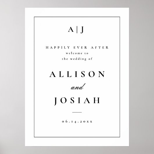 Klassische Schwarz-Weiß-Hochzeit Willkommen Poster (Vorne)