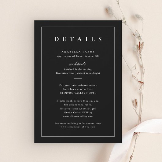 Klassische Schwarz-Weiß-Hochzeitsdetails