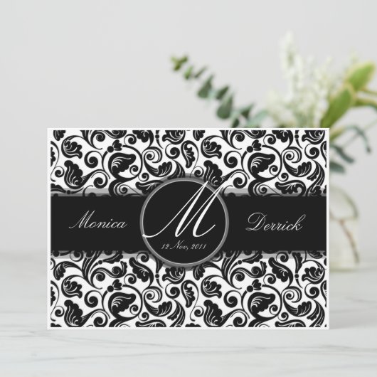 Klassische Schwarz-Weiß-Hochzeitskarte A001 Einladung (Stehend Vorderseite)