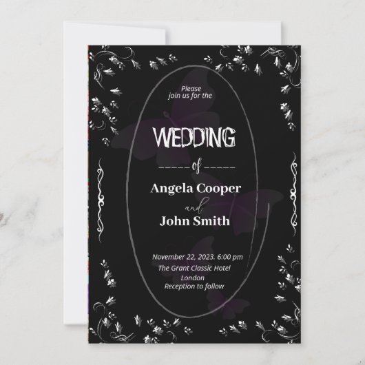 Klassische Schwarz-Weiß-Hochzeitskarte Einladung (Vorderseite)