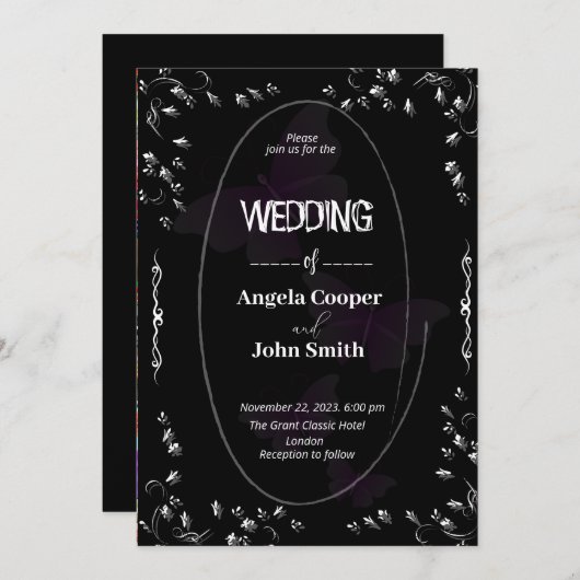 Klassische Schwarz-Weiß-Hochzeitskarte Einladung (Vorne/Hinten)