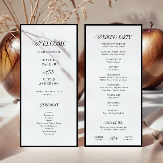 Klassische Schwarz-Weiß-Hochzeitsprogramme