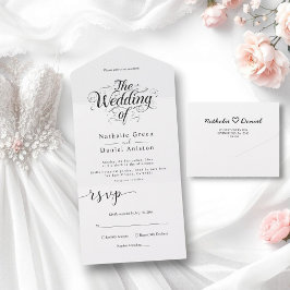 Klassische Schwarz-Weiß-Kalligrafie-Hochzeit All In One Einladung