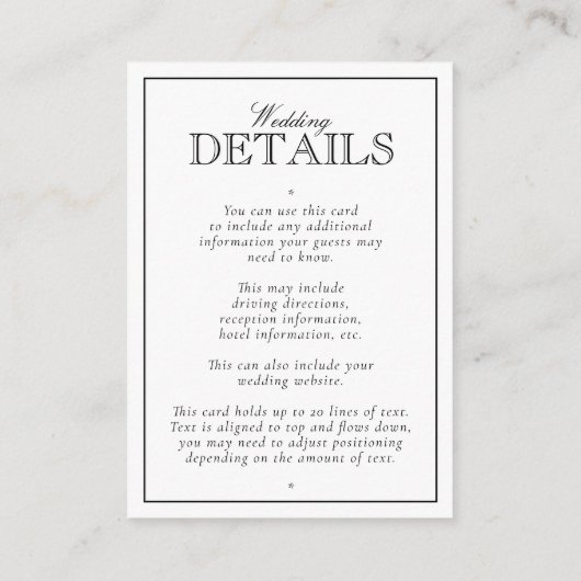 Klassische Schwarz-Weiß-Kalligrafie-Monogramm-Hoch Begleitkarte (Rückseite)