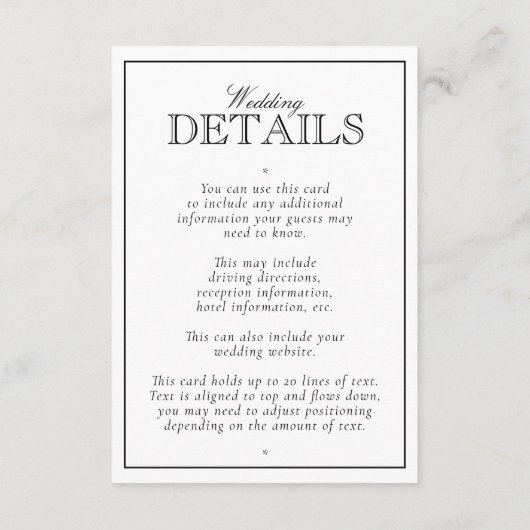 Klassische Schwarz-Weiß-Kalligrafie-Monogramm-Hoch Begleitkarte (Rückseite)