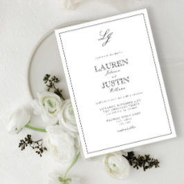 Klassische Schwarz-Weiß-Kalligrafie-Monogramm-Hoch Einladung