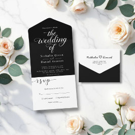 Klassische Schwarz-Weiß-Kalligrafie-Skripte Hochze All In One Einladung