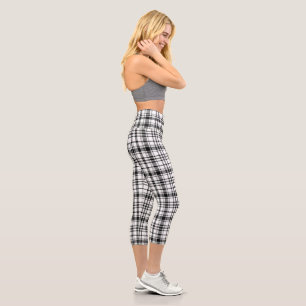 Klassische Schwarz-Weiß-Kariert Capri Leggings