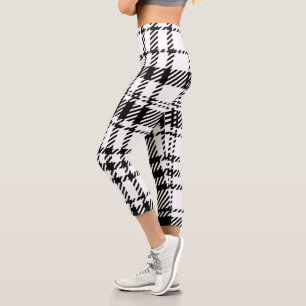 Klassische Schwarz-Weiß-Kariert Capri Leggings