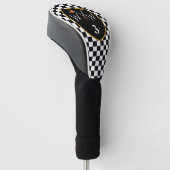 Klassische Schwarz/Weiß-Karos - Initialen und Numm Golf Headcover (angewinkelt)