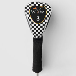 Klassische Schwarz/Weiß-Karos - Initialen und Numm Golf Headcover