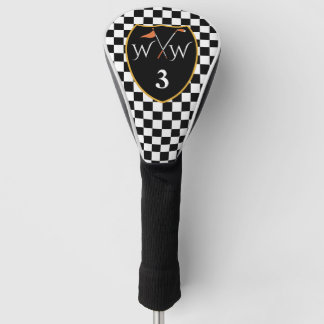 Klassische Schwarz/Weiß-Karos - Initialen und Numm Golf Headcover