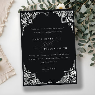 Klassische Schwarz-Weiß-Kunst Déco Verzierte Erneu Einladung