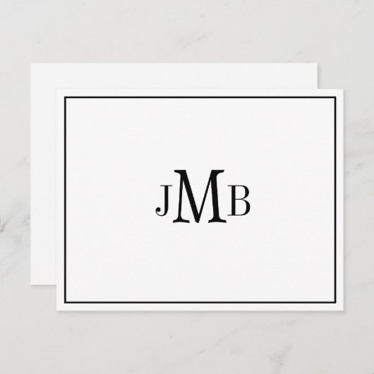 Klassische Schwarz/Weiß Mit Monogramm Wohnung Dankeskarte (Vorne/Hinten)