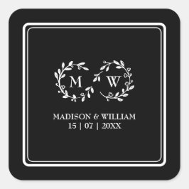 Klassische Schwarz-Weiß-Moderne Hochzeit Quadratischer Aufkleber
