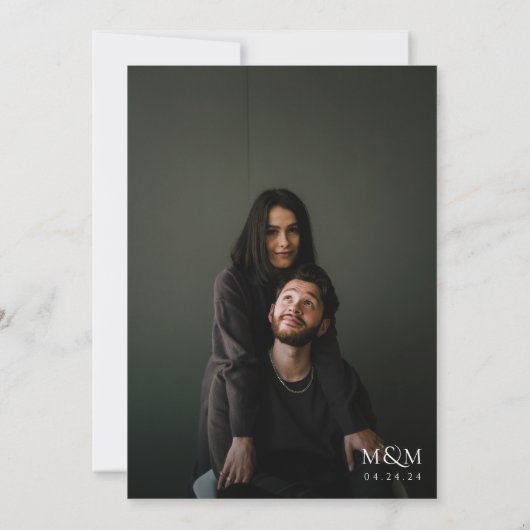 Klassische Schwarz-Weiß-Monogram und QR-Code Hochz Einladung (Rückseite)