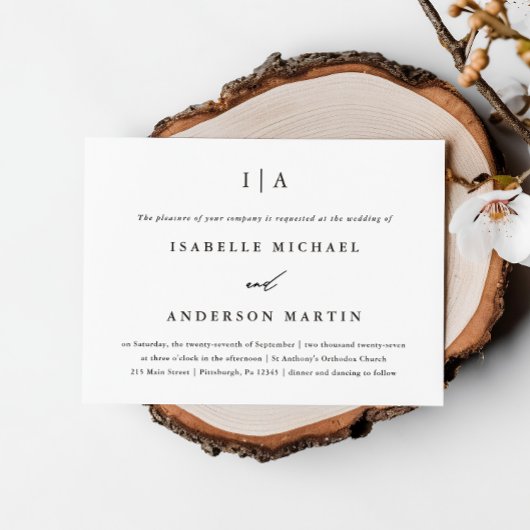 Klassische Schwarz-Weiß-Monogramm-Hochzeit Einladung