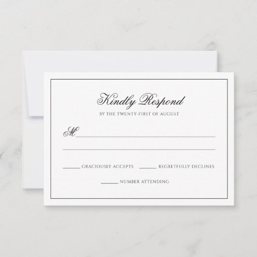 Klassische Schwarz-Weiß-Monogramm-Hochzeit RSVP Karte (Vorderseite)