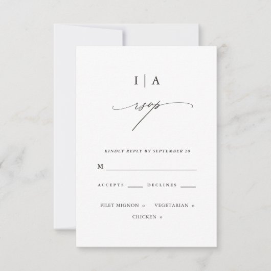Klassische Schwarz-Weiß-Monogramm-Hochzeit Rsvp Karte (Vorderseite)
