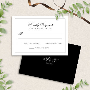 Klassische Schwarz-Weiß-Monogramm-Hochzeit RSVP Karte
