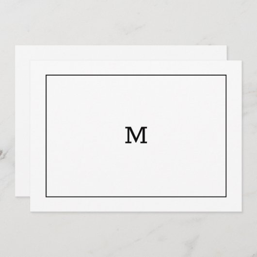 Klassische Schwarz-Weiß-Monogramm-Note Mitteilungskarte (Vorne/Hinten)